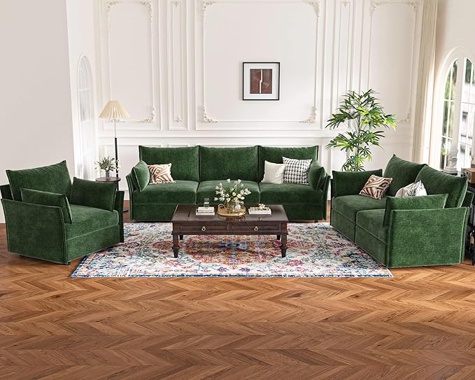 136.4" Oversized Modular Sectional Sofa, U Shaped Convertible Couch with Movable Ottoman, Large 7 Seat Corner Couches for Living Room Deep Seat Green Chenille