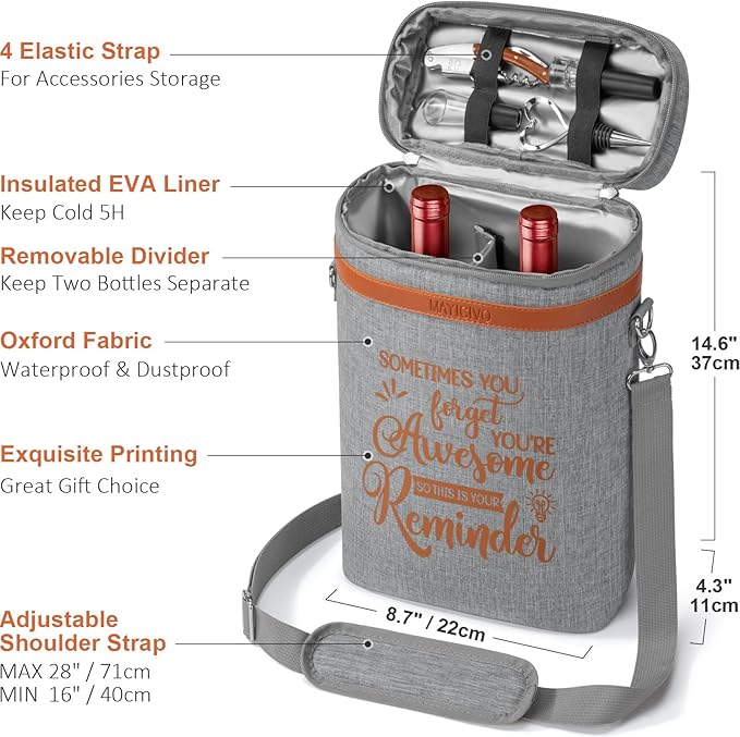 Birthday Gifts for Women Men - Inspirational Gifts For Women, Best Friend, Graduation, Wine Lovers, Mothers Day Gifts For Mom - Insulated Wine Tote Bag Wine Carrier with Tumblers and Wine Accessories