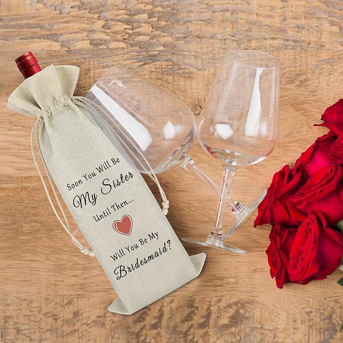 Bridesmaid Gift Sister Gift Wine Bag Wedding Gift for Sister Engagement Gift for Friends Bridal Shower Gift Proposal Gift for Sister in Law Soul Sister Gift from Bride Reusable Wine Burlap Bag