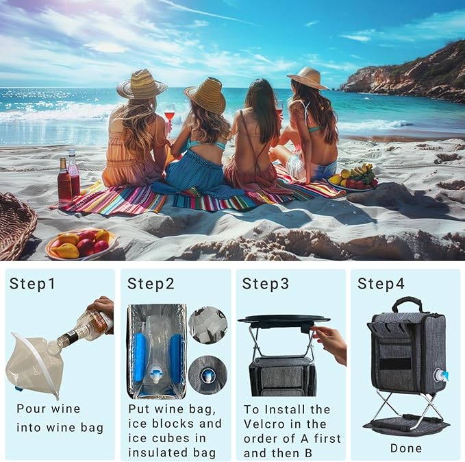 Backpack Cooler Insulated Leak Proof 20 Cans, 2 Ice Packs for Keeping Cool, Collapsible Support Stand with Rotary Bottom Tray for Rotate 360°, Cup Holder Cutlery Set for Camping Lunch