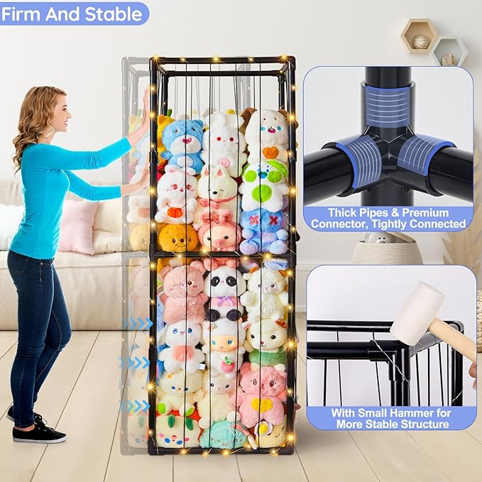 Beinou Stuffed Animals Zoo Storage Stuffed Animals Holder Extra Large Plushies Storage PVC Playroom Organizer Stuffed Animals Cage for Nursery Bedroom