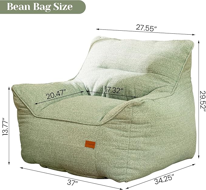 Bean Bag Chair with Filler, Bean Bag Sofa Chair with Tufted Soft Armrests Plush Lazy Sofa Comfy Chair,Large BeanBag Chair for Adults in Livingroom, Bedroom