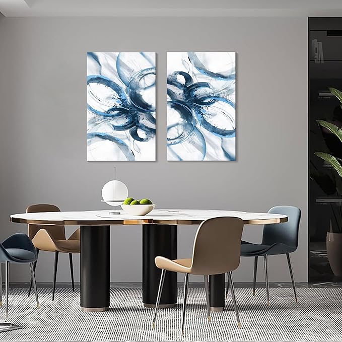 AJAZIKO Blue Wall Art Abstract Wall Decor Pictures for Living Room Wall Decoration Print Pictures Canvas Framed Artwork Minimalist Paintings for Office Above Bed Wall Decor 20×40in
