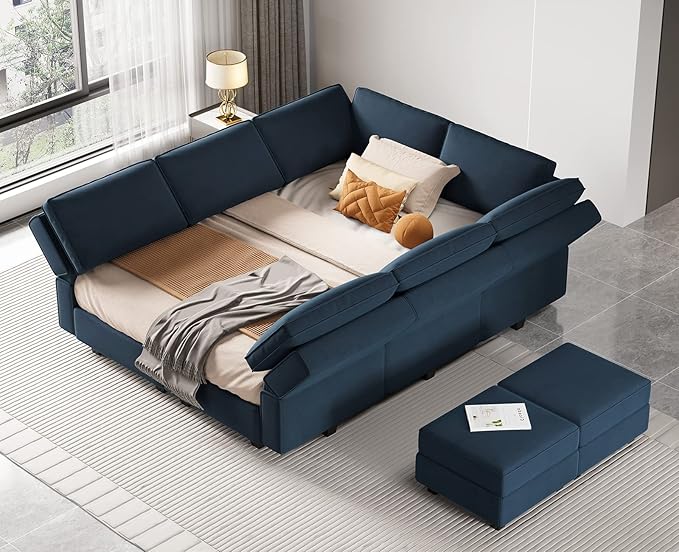 Belffin Modular Sectional Sofa with Storage Chaises Sectional Sleeper Sofa Couch 8 Seat Sectional Bed Blue
