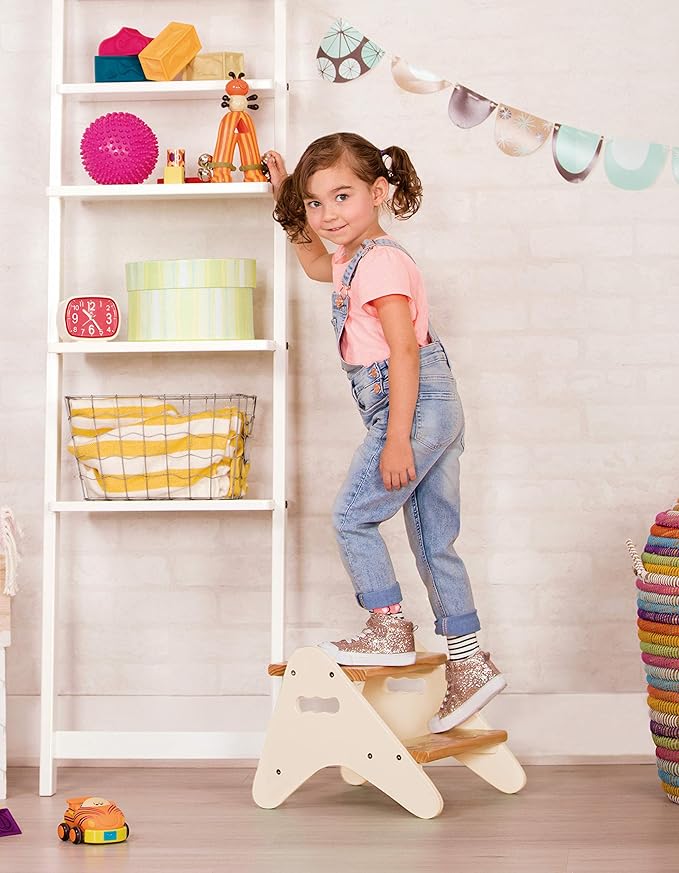 B. toys- B. spaces- Step Stool for Kids – Ivory & Wood Stepping Stool for The Bedroom, Bathroom, Kitchen – Furniture for Toddlers – Peek-A-Boost – 2 Years +