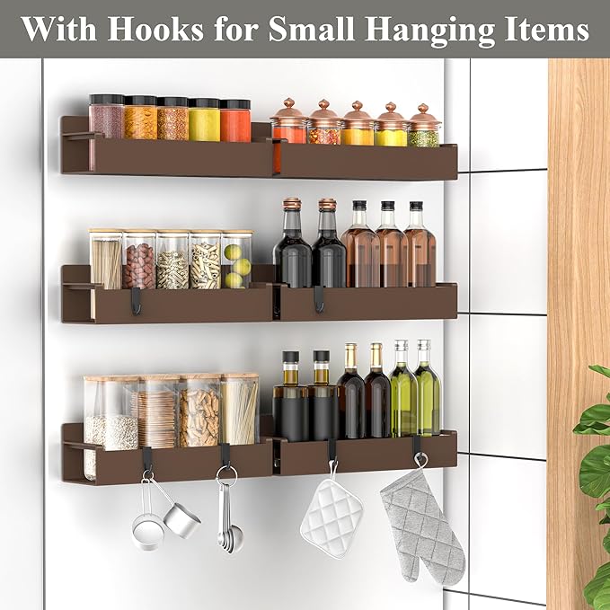 6 Pack Magnetic Spice Rack Organizer for Refrigerator and Oven, Brown Fridge Organizers and Storage for Kitchen