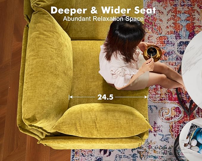 102.6" Modular Sectional Sofa, Oversized 3-Seater Couch with Removable Yellow Chenille Fabric Cover, Deep Seat & High Backrest for Living Room, Office & Apartment