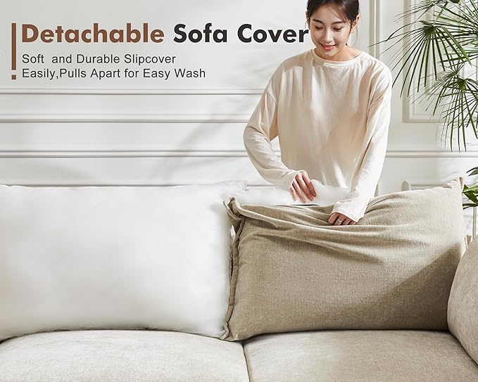 136.4" Oversized Modular Sectional Sleeper Sofa Bed, U Shaped Convertible Couch with Movable Ottoman, Large 8 Seat Corner Couches for Living Room Deep Seat Beige Chenille