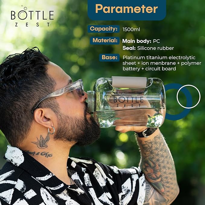 50oz | 1.5L Hydrogen Water Bottle Generator | Latest 2024 SPE PEM Technology | Leakproof | Sports Bottle Jug and Handle | Tritan BPA Free Plastic (Black)