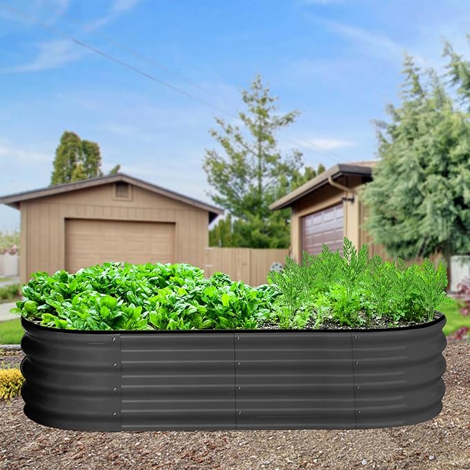 2 Pcs 4.5x2x1.5ft Oval Raised Garden Bed,Galvanized Raised Beds,Open-Ended Base Metal Raised Planter Beds,Garden Bed Outdoor,Planter Raised Boxes for Vegetables, Flowers,Tool-Free Asse,Gray
