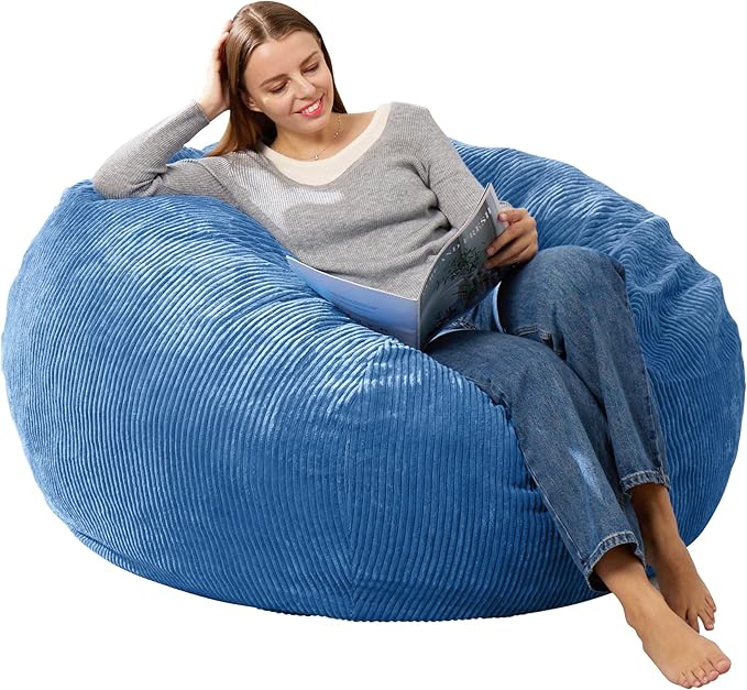3.5FT Bean Bag Chairs Teardrop Bean Bag Chair for Adults Beanbag Chair with Memory Foam Filled Machine Washable Cover for Living Room, Bedroom (Large,Blue)
