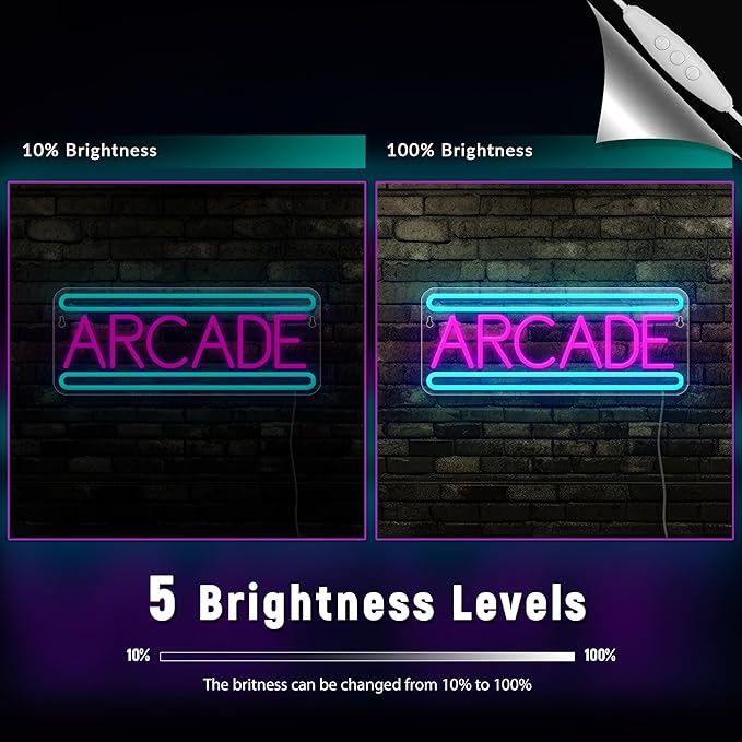 Arcade Neon Sign Arcade Neon Light for Wall Decor USB Powered Dimmable Arcade LED Neon Lights Sign for Game Room for Game Room Recreation Living Room Birthday Gift Man Cave Bedroom Decor