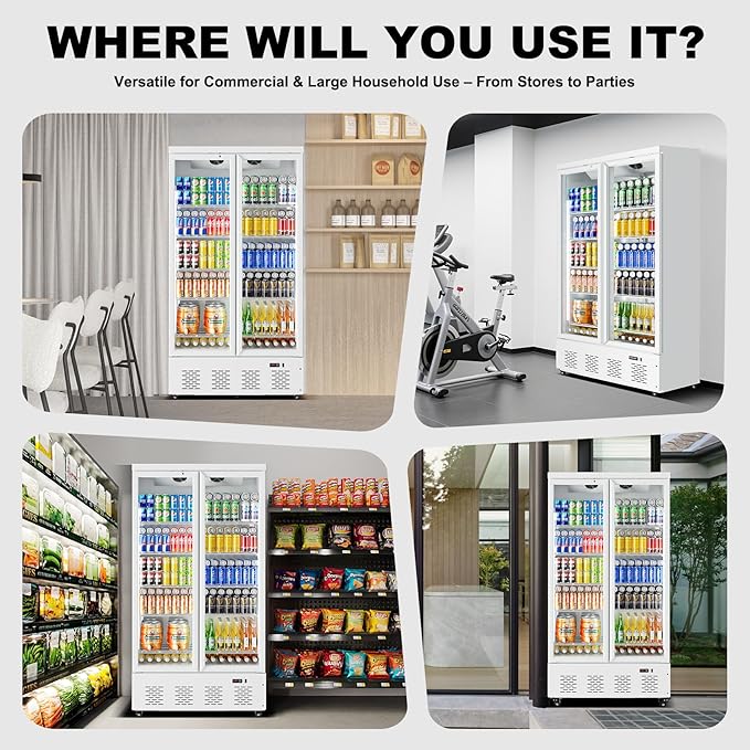 30.5 Cu.ft. Commercial Refrigerators 2 Glass Door Commercial Beverage Refrigerators Upright Display Cooler with Soft LED Light and 10 Adjustable Shelves for Restaurant Grocery Stores Home