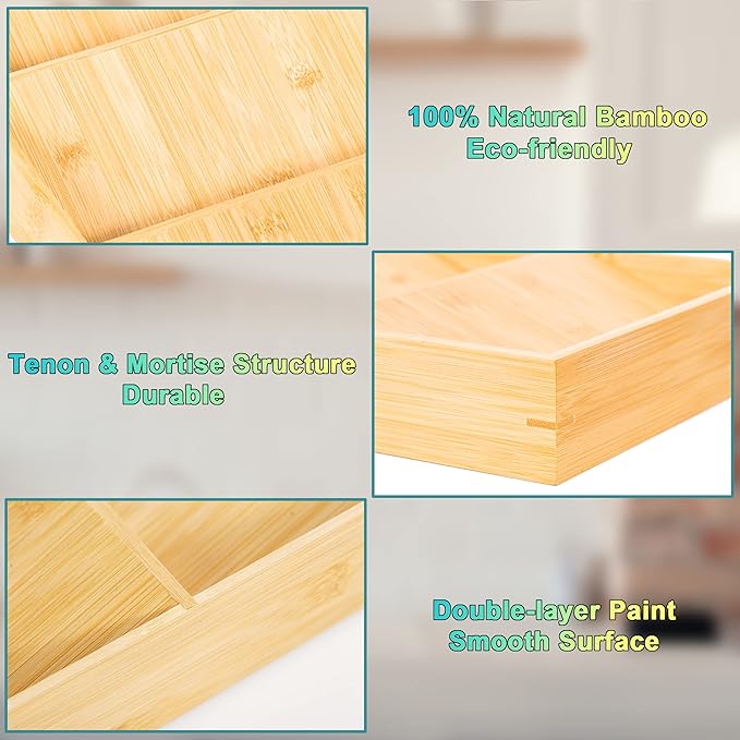 Bamboo Spice Rack Organizer for Drawer 3 Tier Bamboo Spice Tray Cabinet for Kitchen Storage and Organizer (Pre-Measure Your Drawer)(1 Pack, Drawer)