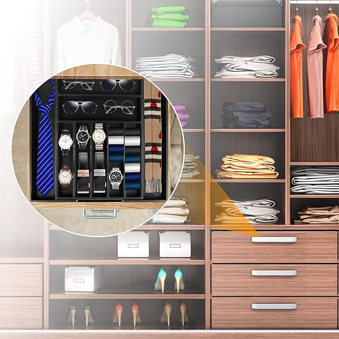 Bellsal Large Premium Bamboo Silverware Organizer - Expandable Utensil Drawer Organizer - 17"x19.6" Utensil Holder and Cutlery Tray with Grooved for Kitchen Flatware and Utensils(7-9 Slot, Black)