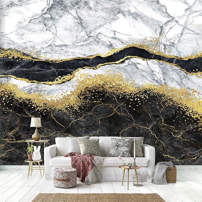 Black Gold Marble Wallpaper for Bedroom Background Decor (Not Peel and Stick)