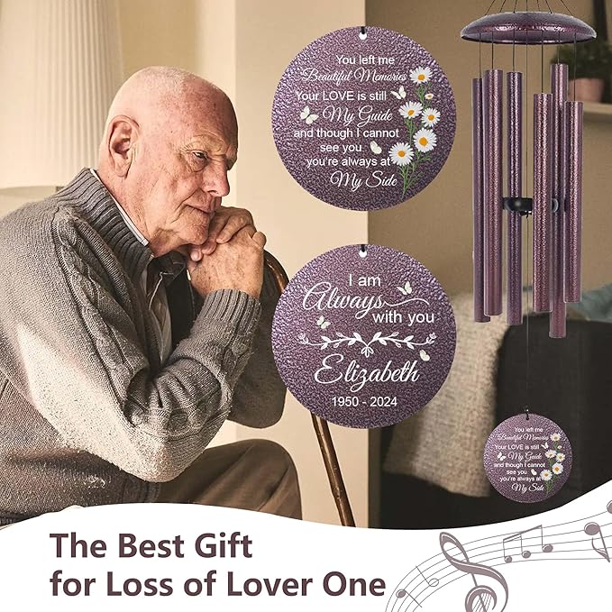 ASTARIN 36" Large Deep Tone Personalized Sympathy Wind Chimes, Memorial Wind Chime for Loss of Mother Father Loved One, Bereavement Gifts Decor Outdoor Patio Garden Graveyard