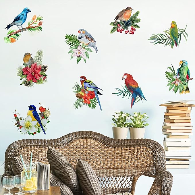 Birds Wall Decals Parrot Wall Stickers Birds on The Tree Branch Wall Stickers Birds Wall Decor Garden Bedroom Living Room Kitchen Playroom Nursery Room Birds Gifts
