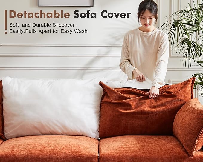 102.6" Modular Sectional Sofa, Oversized 3-Seater Terracotta Orange Couch with Removable Chenille Fabric Cover, Deep Seat & High Backrest for Living Room, Office & Apartment