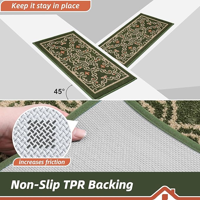 BEQHAUSE Dirt Trapper Door Mat 32" x 48", Non-Slip Entryway Rugs Washable, Floor Mat Stain Resistant and Absorbent Welcome Mat for Front Back Door, Muddy Wet Shoes & Paws, Green and Vining Floral