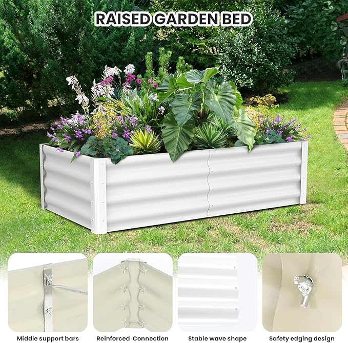 6x3x1ft Large Outdoor Planter Boxes Kit Set of 2, Galvanized Raised Bed Planter with Open-Ended Base Design, Elevated for Outdoor Plants, Durable Raised Bed for Gardening,Beige