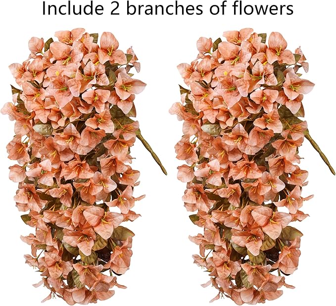 Bougainvillea Artificial Flowers Plants for Outdoors Outside Fall Autumn Decoration, 2 pcs Faux Silk Long Trailing Vines UV Resistant Look Real Brown Fake Flowers for Front Door Porch Planter Urn Yard