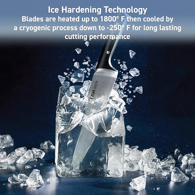 4-Piece set of T-fal Ultimate Hard Anodized Nonstick Fry Pan 10 and 12 Inch with Ice Force Stainless Steel Santoku Knife and Utility knife