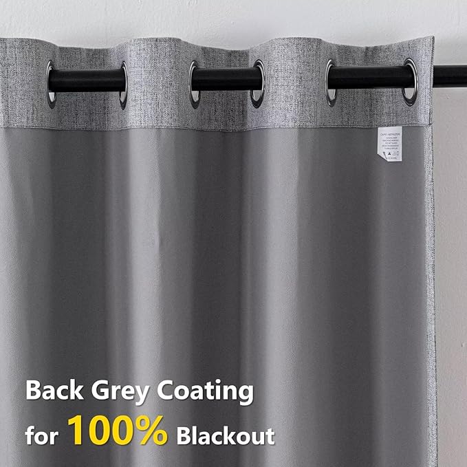 Blackout Curtains 90 Inch Length 2 Panels Set, 100% Black Out Textured Thermal Curtains, Grommet Privacy Light Blocking Drapes for Living Room Bedroom Luxury Decor(52W × 90L inch, Light Grey)