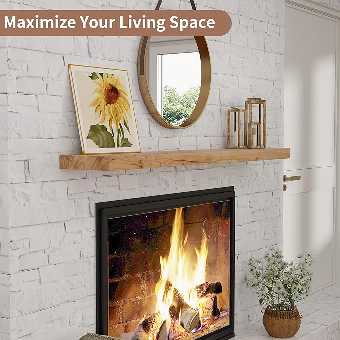 Axeman Floating Shelves for Wall, Rustic Elm Wood 56''W x 8" D Wall Shelf with Invisible Bracket, Large Long Wall Mounted Storage Shelves for Living Room, Bedroom, Kitchen, Bathroom Decor, Natural