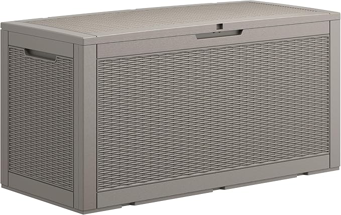 100 Gallon Deck Box Lockable Rattan Outdoor Storage Box waterproof Outdoor Container for Patio Furniture Cushions, Pillow