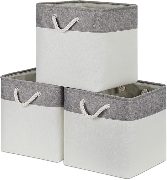 Bidtakay Fabric White Baskets for Shelves Set of 3 Cube Storage Large Organizer Bins 13x13 Closet Storage Bins for Home Office Nursery Collapsible Storage Bins for Organization