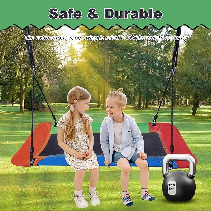 60" Platform Tree Swing, Waterproof Flying Swing Seat, 720lbs Weight Capacity, with Adjustable Hanging Straps, Swing Sets for Backyard, for Indoor and Outdoor Playground