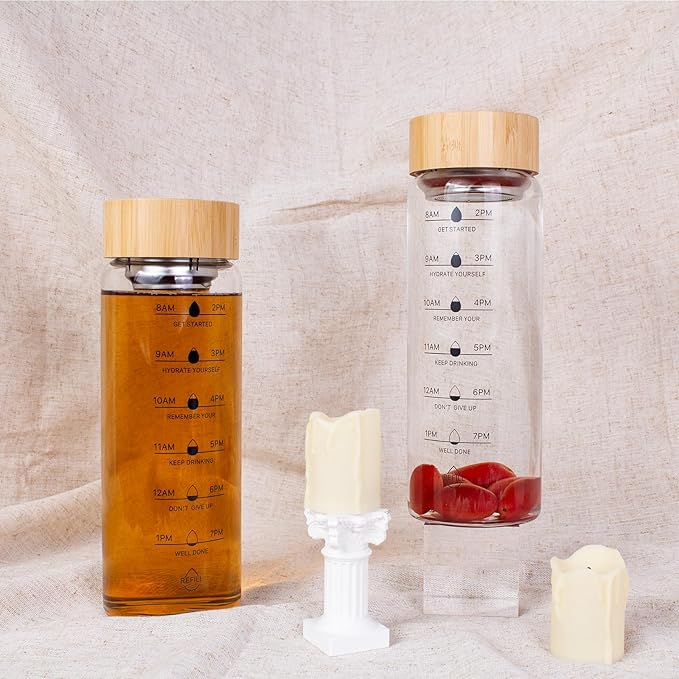 25oz Glass Water Bottle, Leak-Proof, with Stainless Steel Tea Infuser, BPA-Free, Suitable for Office, Car, Gym, and Travel, Reusable, for Hot and Cold Beverages (Circular-25oz)