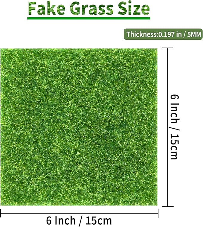 12 Packs 6 X 6 Inch Fake Grass Decor for Crafts, Artificial Grass for Dollhouse Miniature Ornament Projects, Model Turf Grass for DIY Fairy Garden Accessories and Decor Kit
