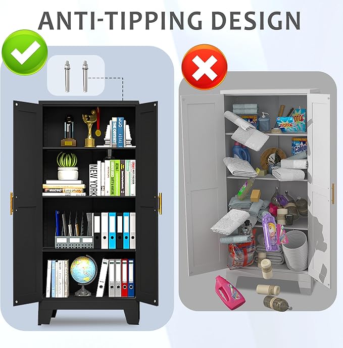 61.02" Kitchen Pantry Cabinet, Pantry Storage Cabinet with 2 Doors and Adjustable Shelves, Black Food Storage for Kitchen, Living Room, Bedroom and Dining Room (Black) Metal Sideboard