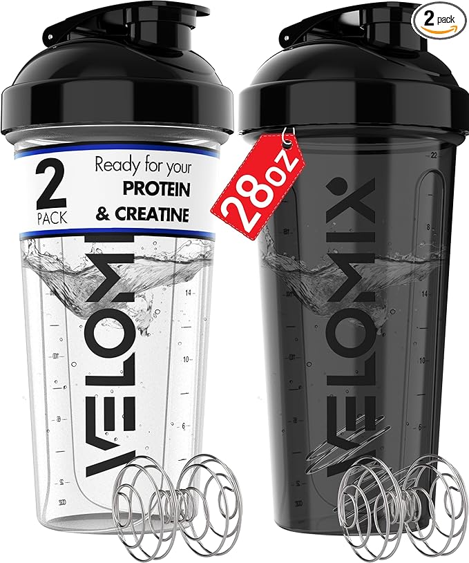 '-2 Pack- 28 oz Protein Shaker Bottles for Protein Mixes - 2x Wire Whisk | Leak Proof Shaker Cups for Protein Shakes | Protein Shaker Bottle Pack | Shakers for Protein Shakes