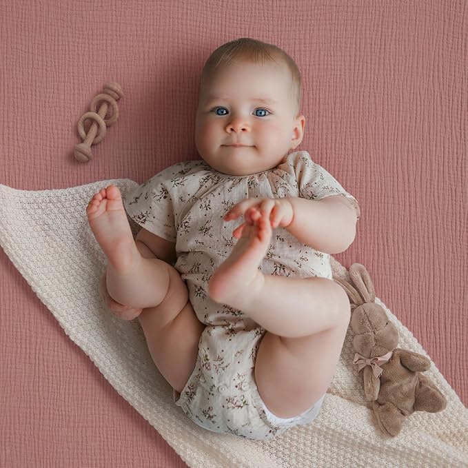 Blissful Diary Muslin Mini Crib Sheets, Pack and Play Mattress Sheets Fitted for Pack N Play, Soft Cotton for Boys Girls, 2 Pack(Dusty Pink&Cream)