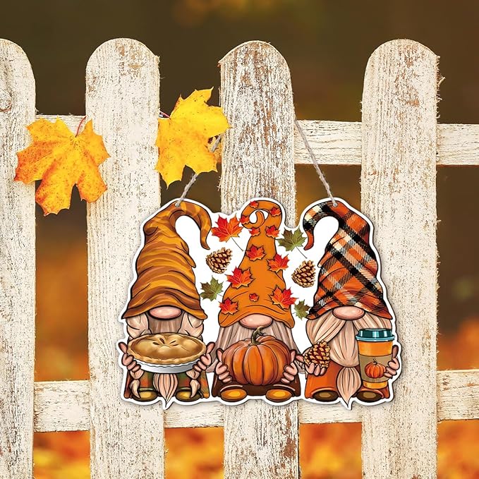 Autumn Dwarfs Decoration, Hello Fall Wood Hanging Decors, Rustic Thanksgiving Decors for Porch, Indoor Outdoor Autumn Door Decor, Housewarming Gift, Home Indoor Outdoor Decor
