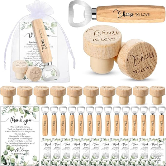 Barydat 72 Sets Wedding Favors Bulk for Guests Wine Corks Wooden Stopper Beer Bottle Opener Wedding Thank You Gift Card Organza Bag Wedding Appreciation Gifts for Bridal Shower