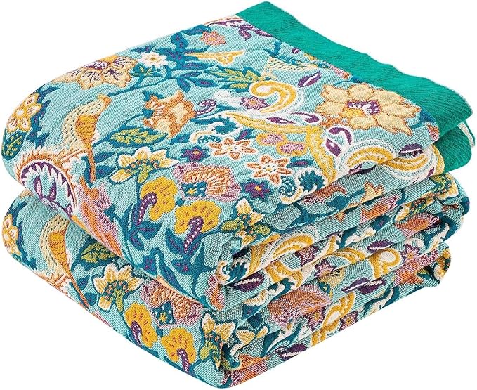 Boho Blanket Throw Quilt, 100% Cotton Soft Light Weight Throw Blankets for Summer, 60"x80" Farmhouse Flower Decorative Blankets, All Season Rustic Reversible Bohemian Throw Quilt