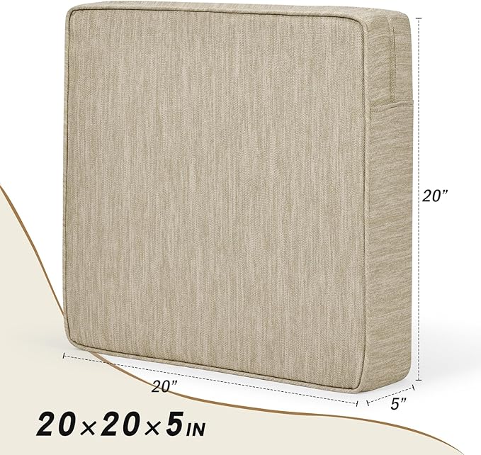 baibu Extra Large 20"x20"x5" Dual-Layer Memory Foam Chair Seat Cushion for Recliner, Couch, Armchair with Textured Washable Cover, Non-Slip Base for Tailbone Pain & Pressure Relief, Beige