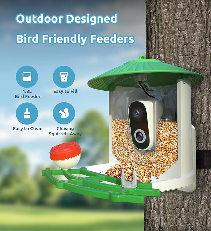 Bird Feeder with Camera, 2K HD AI Smart Identify BirdSpecies Video Camera with Solar Panel Outdoors Birdhouse with Cam, Instant Arrival Alerts, Capture BirdVideo Ideal Present for Bird Lover