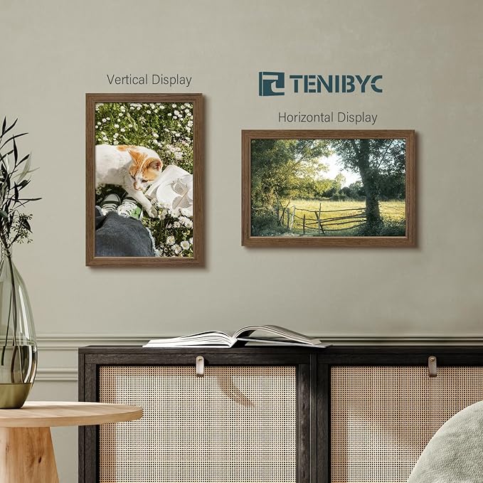 11x17 Picture Frame 3 Pack - Brown Woodgrain, Wood Photo Frame, HD Tempered Glass, Wall Gallery Poster Frame