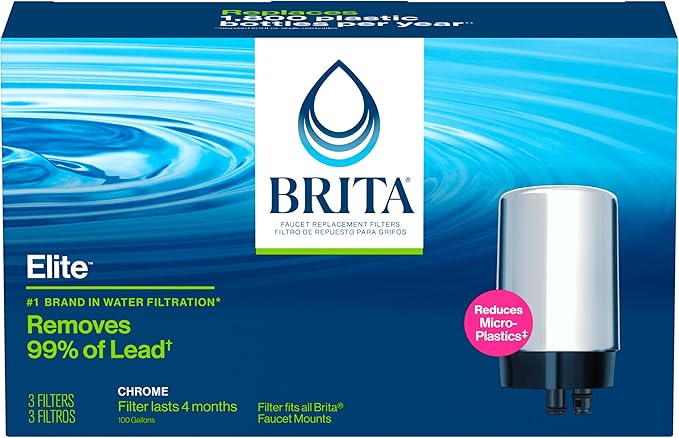 Brita Faucet Mount System Replacement Filter, Reduces 99% of Lead, Made Without BPA, Chrome, 3 Count