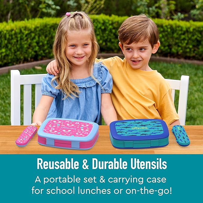 Bentgo® Kids Utensil Set - Reusable Plastic Fork, Spoon & Storage Case - BPA-Free Materials, Easy-Grip Handles, Dishwasher Safe - Ideal for School Lunch, Travel, & Outdoors (Shark)