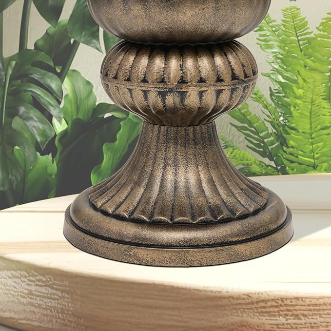 Athena Collection 20''H Garden Plastic Urn Vintage Tall Planter Urn Patio Large Flower Pot Porch Planter Large Planter for Indoor Outdoor Plant, Bronze