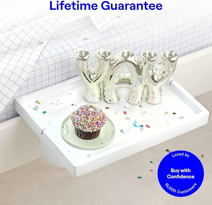 BedShelfie Bedside Shelf for Dorm Room Bunk Bed & Top Bunk, College Dorm Room Essentials, Bedside Caddy, Clip on Floating Desk Tray, Bed Side Table Storage, Loft Nightstand Decor - Cable Catch, White