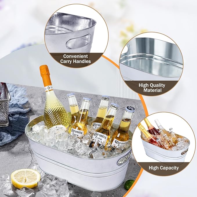 3 Pcs Galvanized Tub 3 Gallon Ice Bucket Metal Drink Buckets for Parties Beer Beverage Tub with Carry Handles for Champagne Cocktails Wine Cooling for Mimosa Bar Supplies
