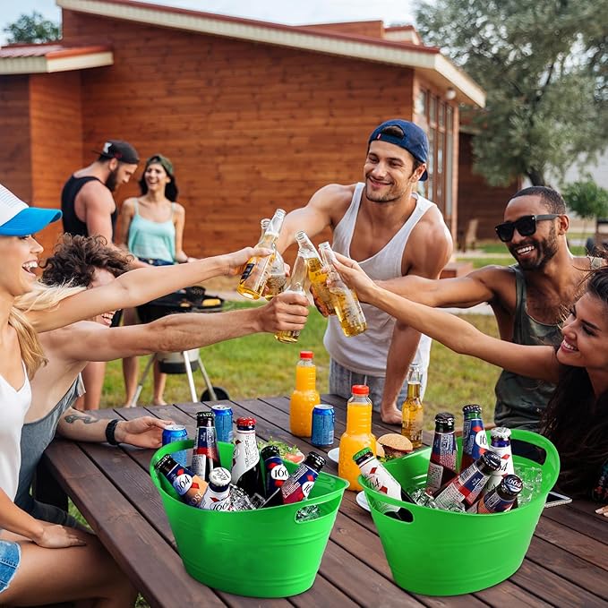 6 Pieces Ice Buckets Bulk, Plastic Ice Buckets with Handles, Oval Storage Tub, Large Capacity Ice Drink Bucket for Party Bar Wine Beer Champagne Beverage Bottle Cooler (Green,4.5 Liter)