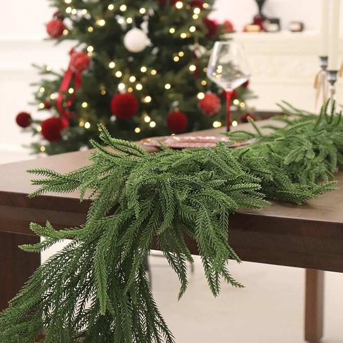 15FT Christmas Garlands Norfolk Pine Garland Real Touch Artificial Faux Greenery Garland for Holiday Indoor Outdoor Decor